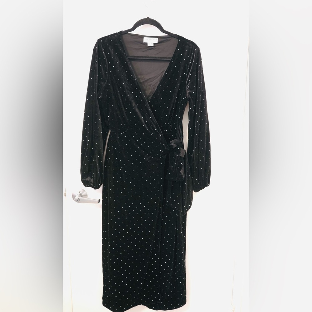 Never Fully Dressed Black Velvet tiny rhinestones Dress